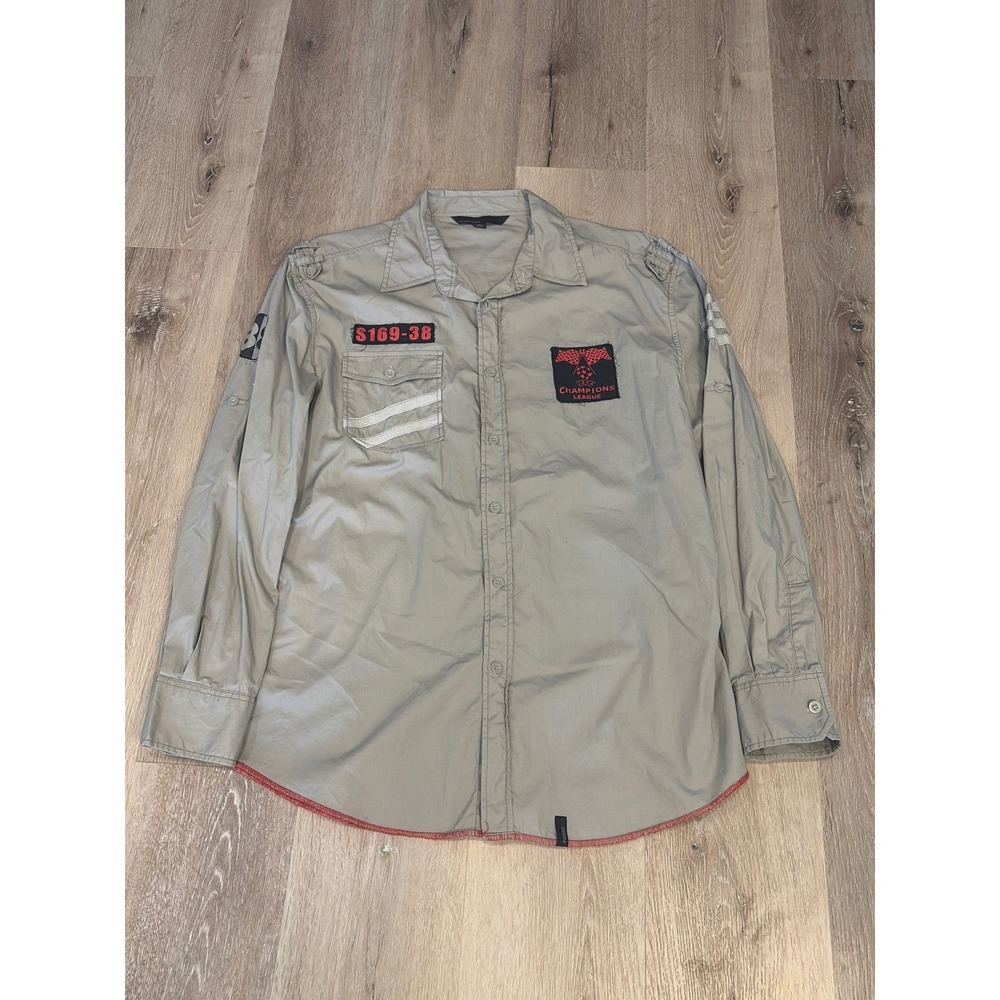 Straight Faded Mens XL Khaki Utility Shirt UEFA Champions League Patch Tan